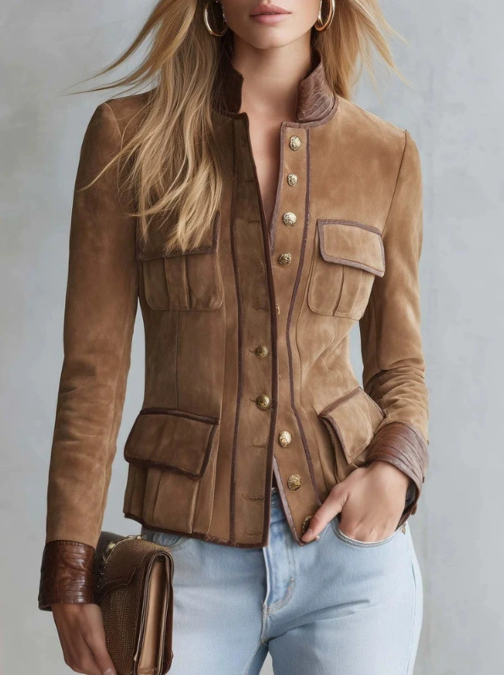 H&M Womens Retro Casual Brown Slim Fit Jacket